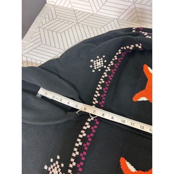 Modcloth Women's size XL No Fox Given Fair Isle Cardigan Sweater Black Full Zip - Picture 8 of 13
